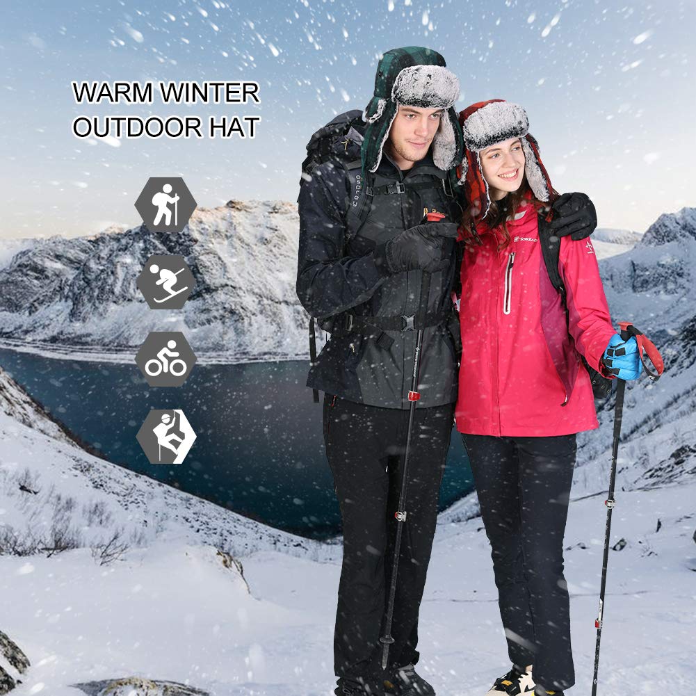 Fancet Gorro de aviador unisex de invierno suave con pelo sintético resistente al viento 89079_rojo S/M