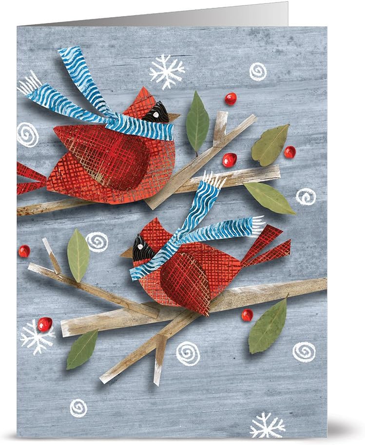 Christmas Greeting Cards 24 Pack – Goodwill Cardinals – Unique Holiday Design – RED ENVELOPES Included – Blank Greeting Card – Glossy Cover Blank Inside – by Note Card Café