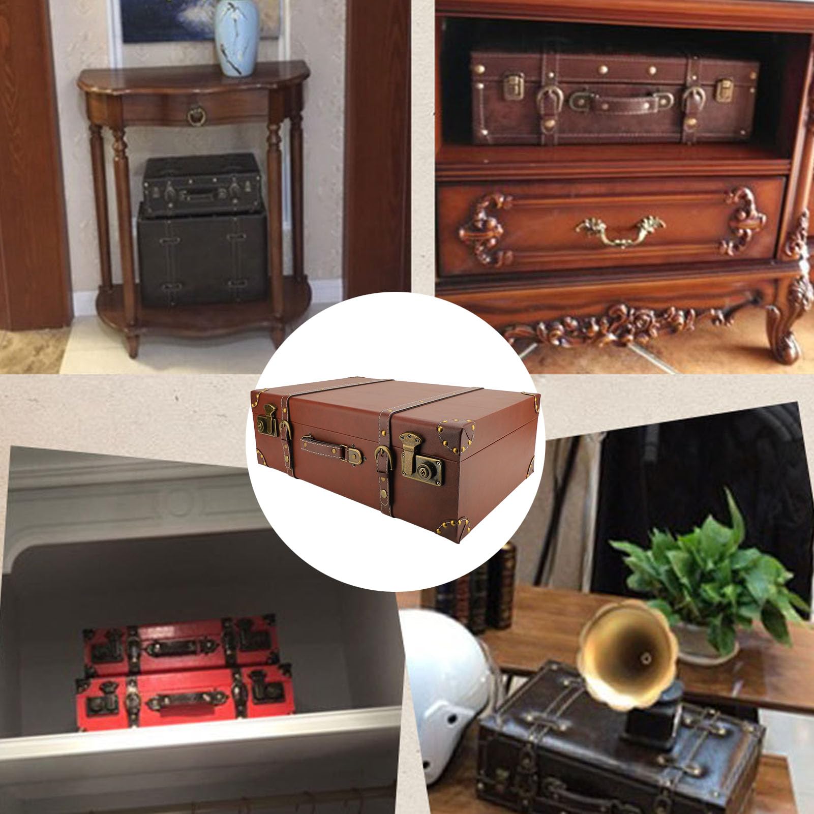Walizka Retro dla Kobiety-mężczyzny, Skórzane Pudełko Podróżne w Stylu Vintage, Unikalne Zamki ze Stopu, Solidny, Delikatny, Dekoracyjny Kufer, do Podróży w Domu