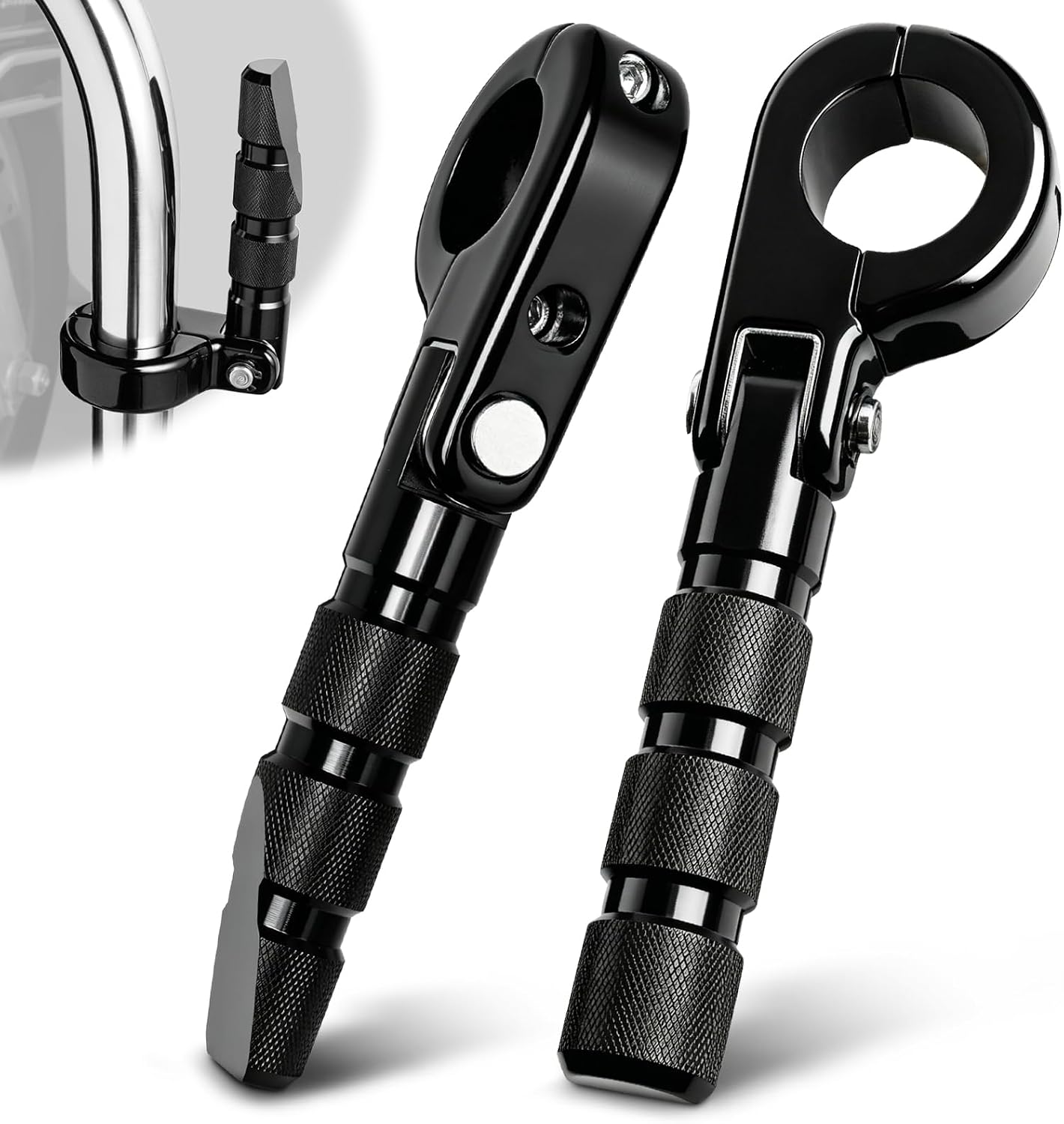 Highway Pegs, P-Clamp CNC Highway Footpegs Fit For 1.25''(32mm) Crash Bars Compatible with Harley Davidson Touring