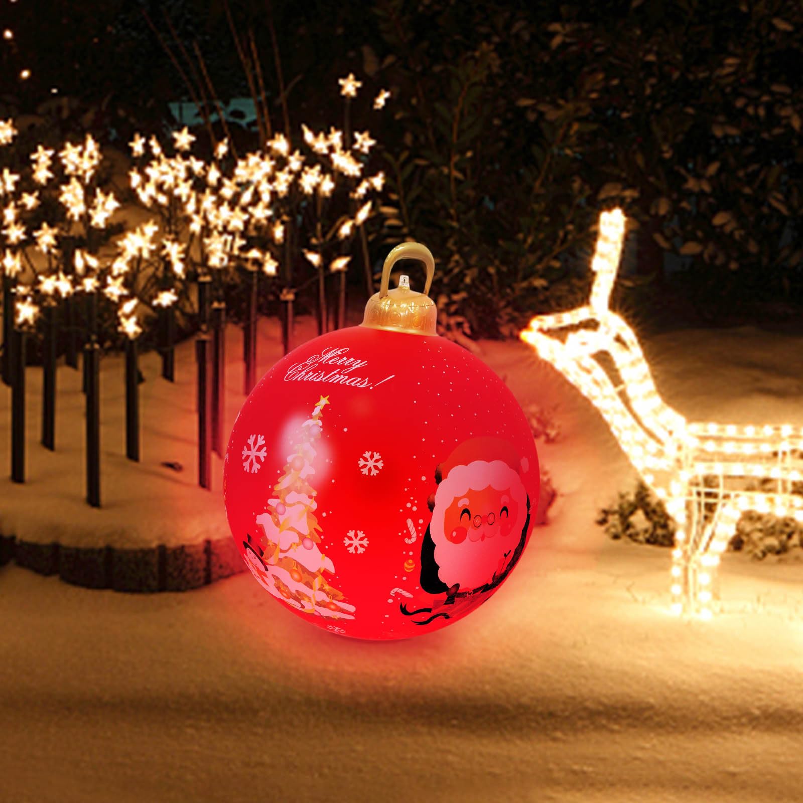 Palline di Natale giganti gonfiabili, 58 cm, grandi, decorazioni natalizie gonfiabili per esterni, riutilizzabili, in PVC, impermeabili, Babbo Natale, pupazzo di neve, per cortile, giardino, patio