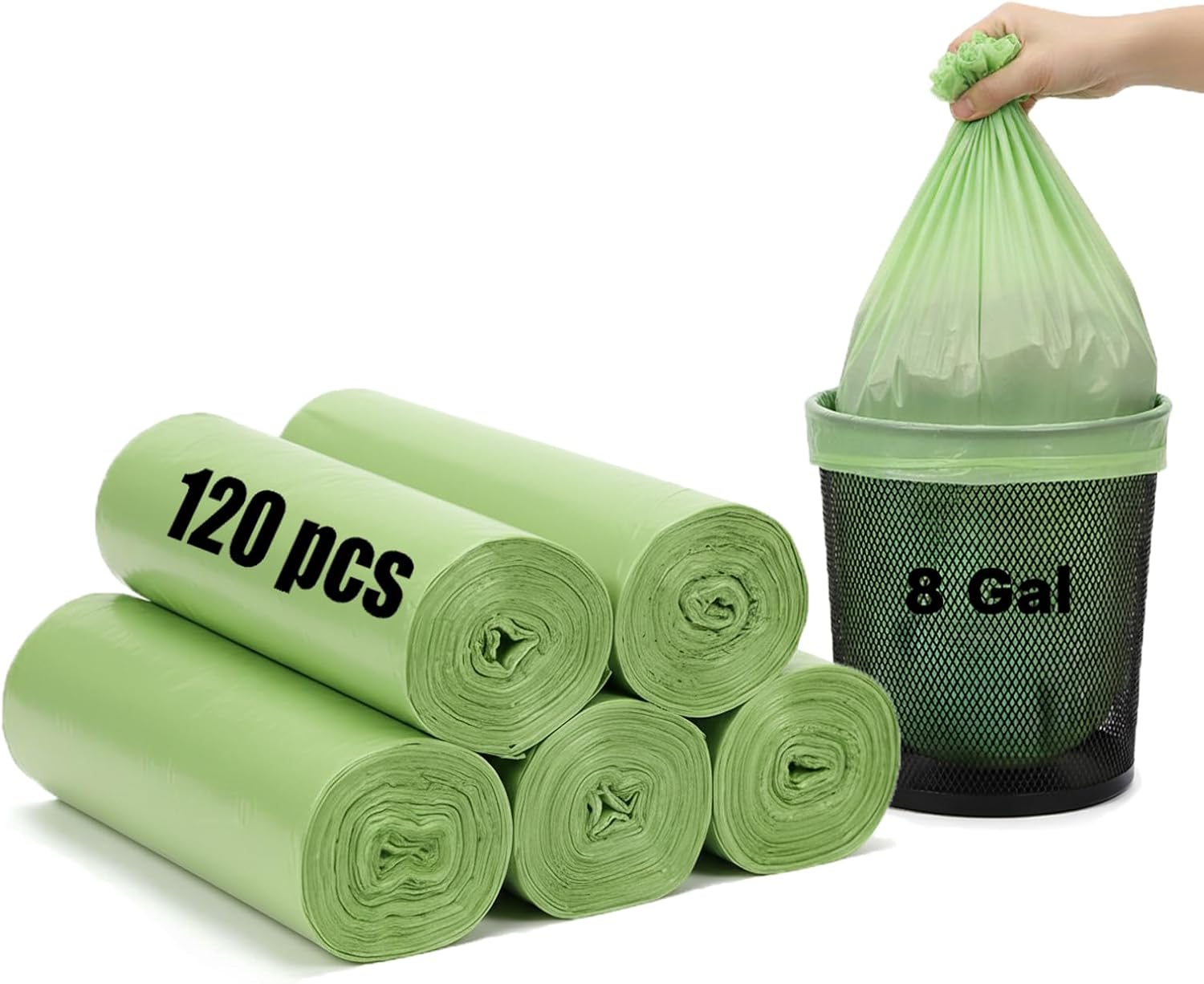 Small Trash Bags 1.2 Gallon – Compostable Garbage Bag 120 Counts 5 L Trash Wastebasket Can Liners Green Biodegradable Rubbish Bags for Bathroom Travel Office Toilet Bedroom Countertop Camping