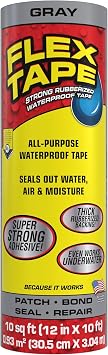 Flex Tape Strong Rubberized Waterproof Tape, Gray, 12 in x 10 ft, 1-Pack