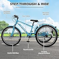 Vista 44 de H&ZT Triciclo para adultos, bicicleta de 3 ruedas, triciclo crucero, con engranaje de 7 velocidades, mango de freno de estacionamiento, escalón
