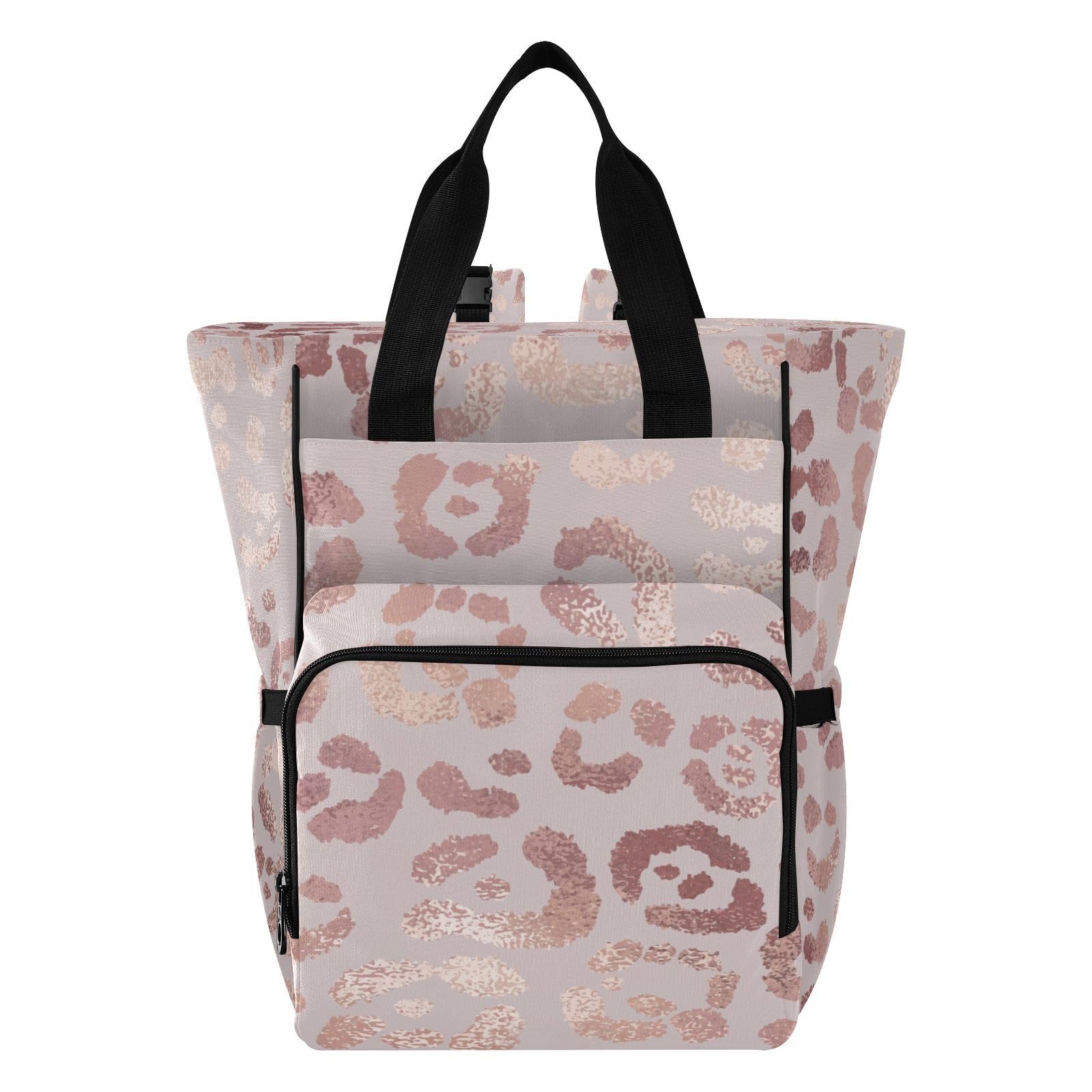 ISAOA Leopard Print Cheetah Rose Gold Diaper Bag Backpack for Women Men,Large Laptop Backpack Travel Rucksack Daypack Lunch Bag with Insulated Pockets Stroller Straps,Waterproof