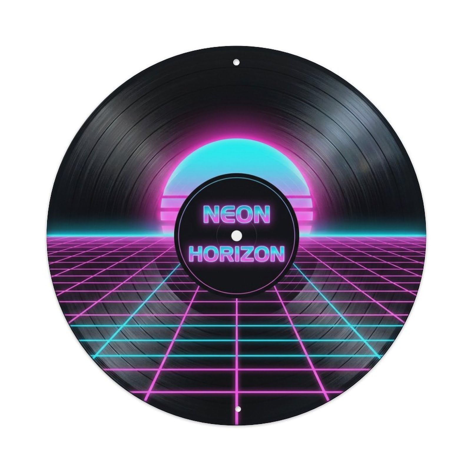 Chillwave Turntable Groove Neon Horizon Record Cover Metal Tin Sign
