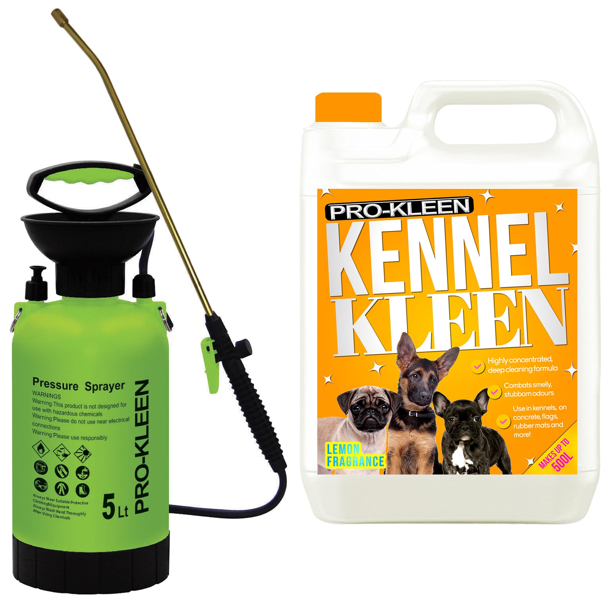 Pro-Kleen Kennel Disinfectant, Cleaner 5L With 5L Pump Pressure Sprayer, Sanitiser & Deodorise - Catteries, Hutches, Aviaries, Patios, Artificial Grass (Lemon)