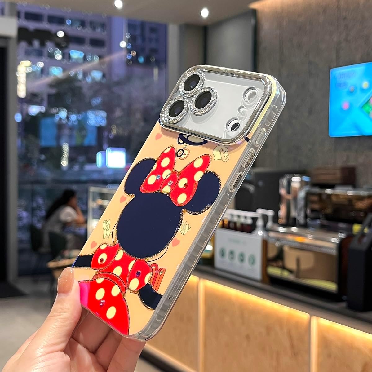 for iPhone 17 Pro Max Case Bling Camera Lens Protection Glitter Bling Cute Pattern Printed Design Soft Bumper Hard Back Shockproof Protective Case for Girls and Women - Minnie - Image 3