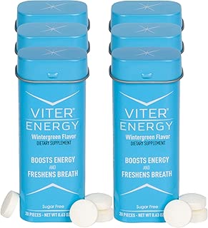 Viter Energy Wintergreen Caffeinated Mints - 40mg Caffeine & B-Vitamins Per Powerful Sugar Free Mint. Boost Energy, Focus & Fresh Breath. 2 Pieces Replace 1 Coffee, Energy Drink, Caffeine Candy & Gum(6 X 20 Piece Containers) - coolthings.us