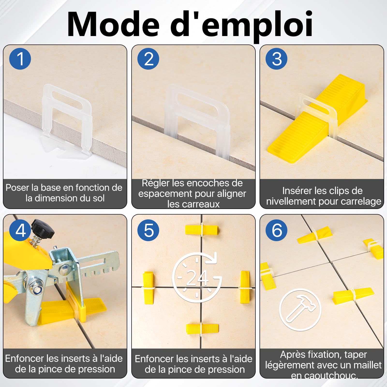 Clips de nivellement carrelage 1 mm (1/32") – Entretoises anti-défaut, contrôle précis des joints, 1100 pièces