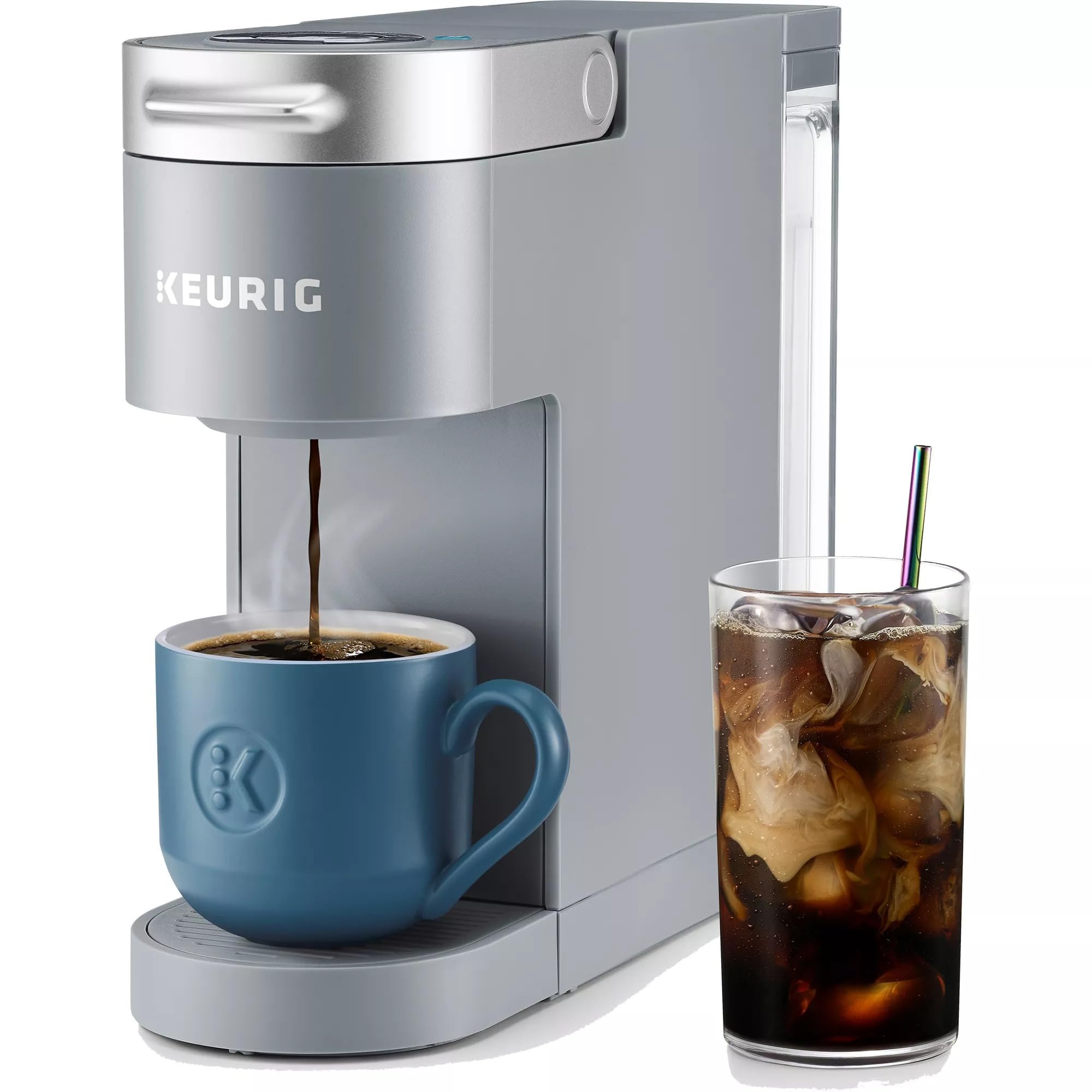 keurig k-iced plus single-serve coffee maker, brews iced coffee, fits travel mug, removable water reservoir, artic gray (renewed)