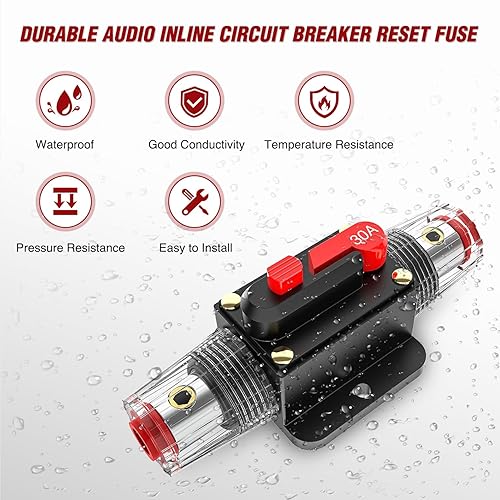 Miniatura 4 de Nilight Disyuntor en línea de 30 A reiniciable 12-24 V CC Soporte de fusible de reinicio manual 3-15 AWG Protección de sobrecarga para sistema de