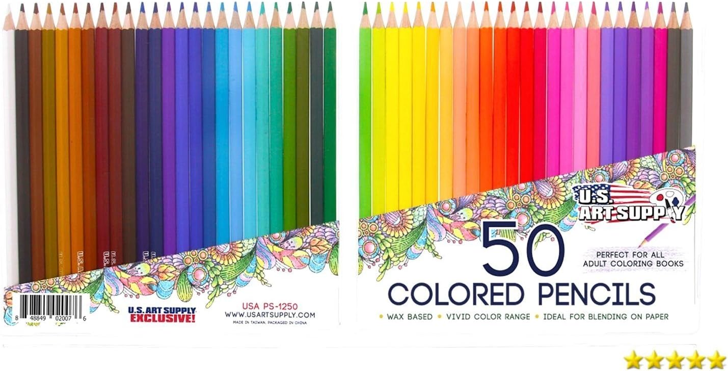 US Art Supply 50 Piece Artist Grade Colored Pencil Set Full