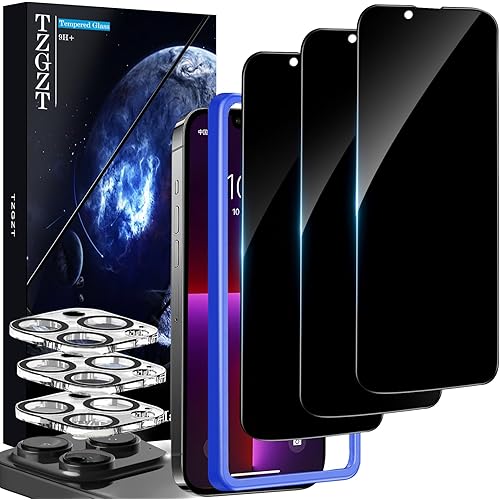 TZGZT [True 25° Peep-Proof] 3 Pack for iPhone 13 Pro Max Privacy Screen Protector, 3 Pack Camera Lens Protector Accessories, Tempered Glass Anti Spy Private Film Case Friendly, with Alignment Frame