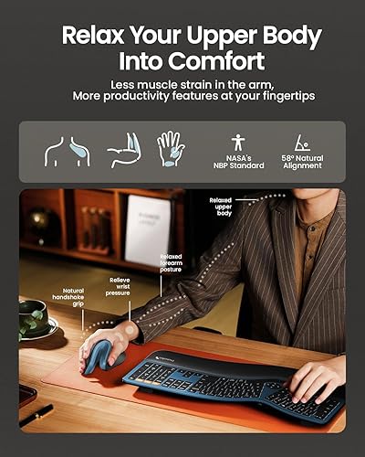 Miniatura 4 de ProtoArc Mouse ergonómico, EM11 NL, mouse vertical inalámbrico, Ergo con múltiples dispositivos, ratones recargables USB-C para Windows, Mac OS,