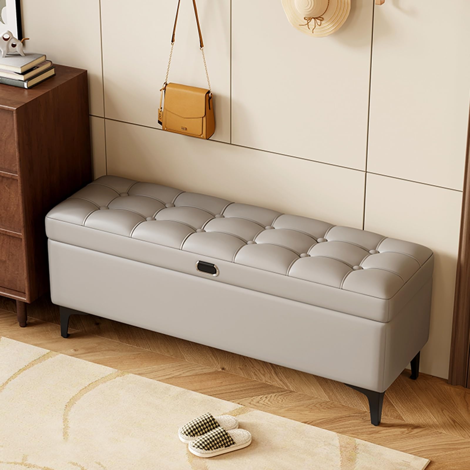 Banc d'entrée capitonné avec rangement coffre de lit et salon gris 300kg