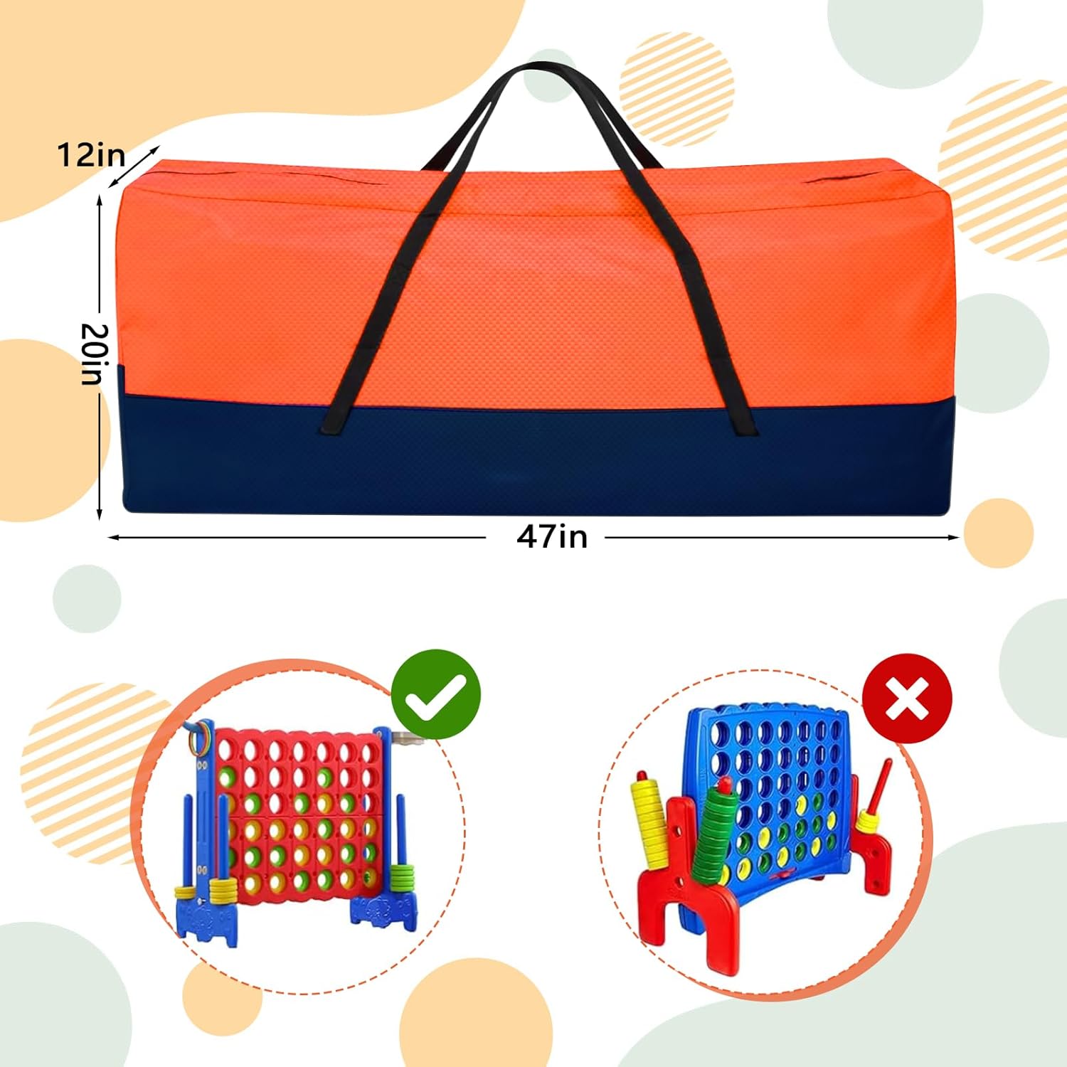 Giant Connect 4 Carrying Duffle Bag,Large & Sturdy Carrying Bag for Jumbo 4 in A Row, Easy Storage & Transportation for Life Size Jumbo 4 to Score Connect Four Outdoor Storage Bag(Game Not Included)