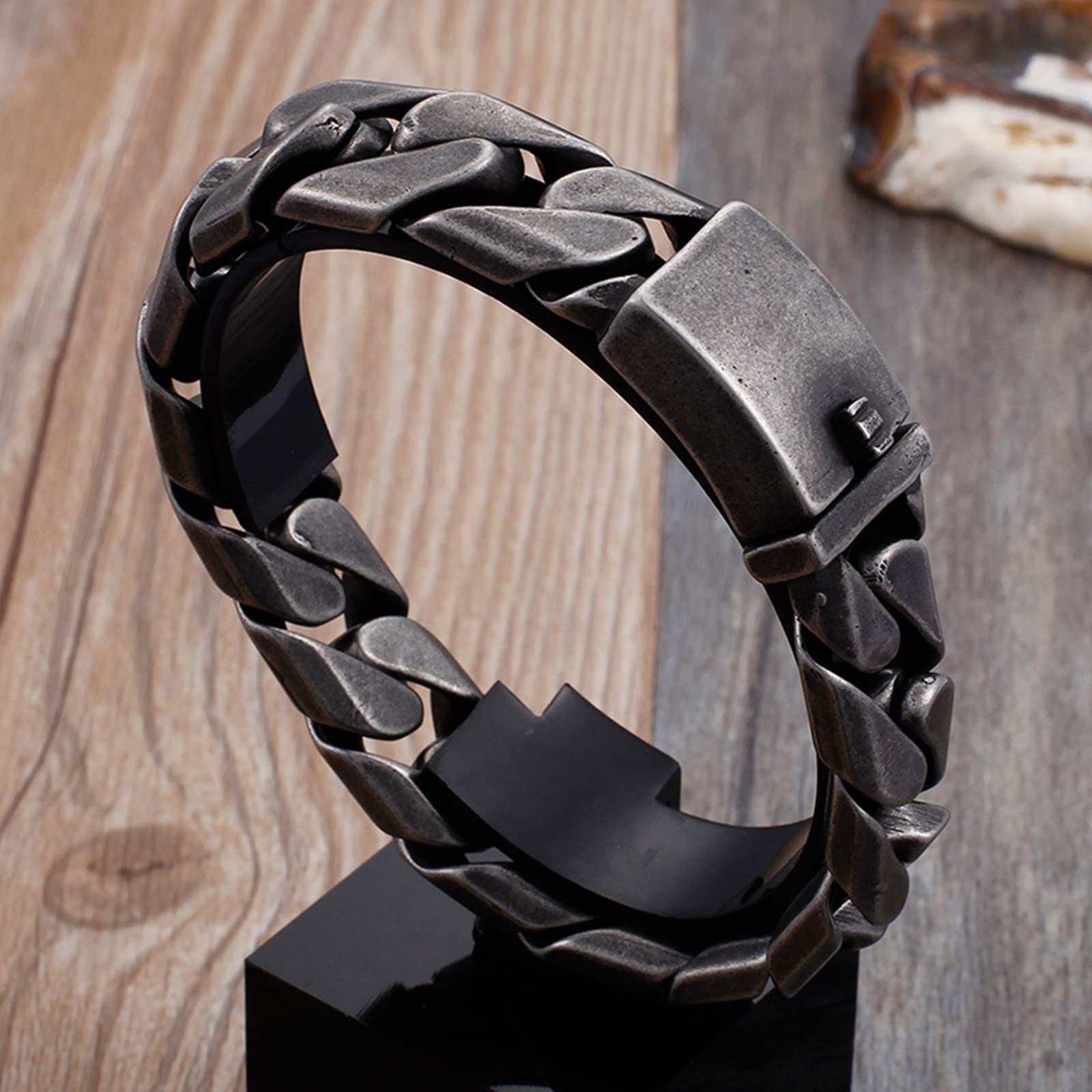 Armkette Herren in Edelstahl, Panzerkette Personalisiertes Armband Geschenkidee für Männer, 22cm Länge, 17mm Breite, Schwarz