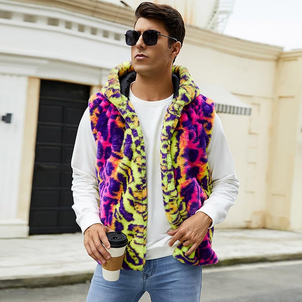 Amazon.co.jp: [veolaimy] ファーベスト メンズ ヒョウ柄 毛皮ベスト