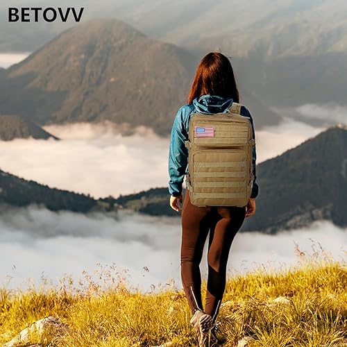 Miniatura 7 de Mochila táctica militar de 45L para hombres y mujeres Molle Army 3 días de asalto paquete bolsa grande mochila bolsa de viaje, Caqui, Mochila del