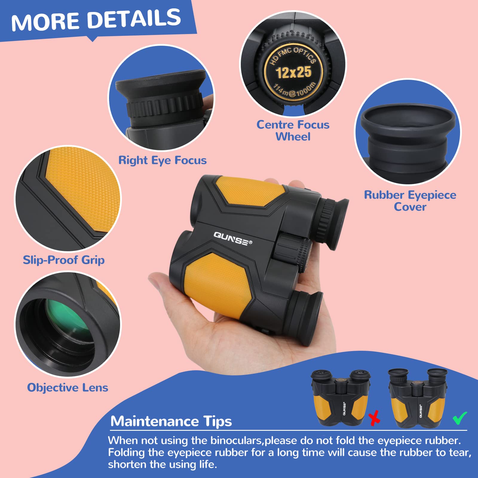 12x25 Compatto Binocolo con Oculare Grande per Adulti e Bambini, Mini binocolo compatto per Birdwatching, Teatro, Concerti, Caccia e Sport