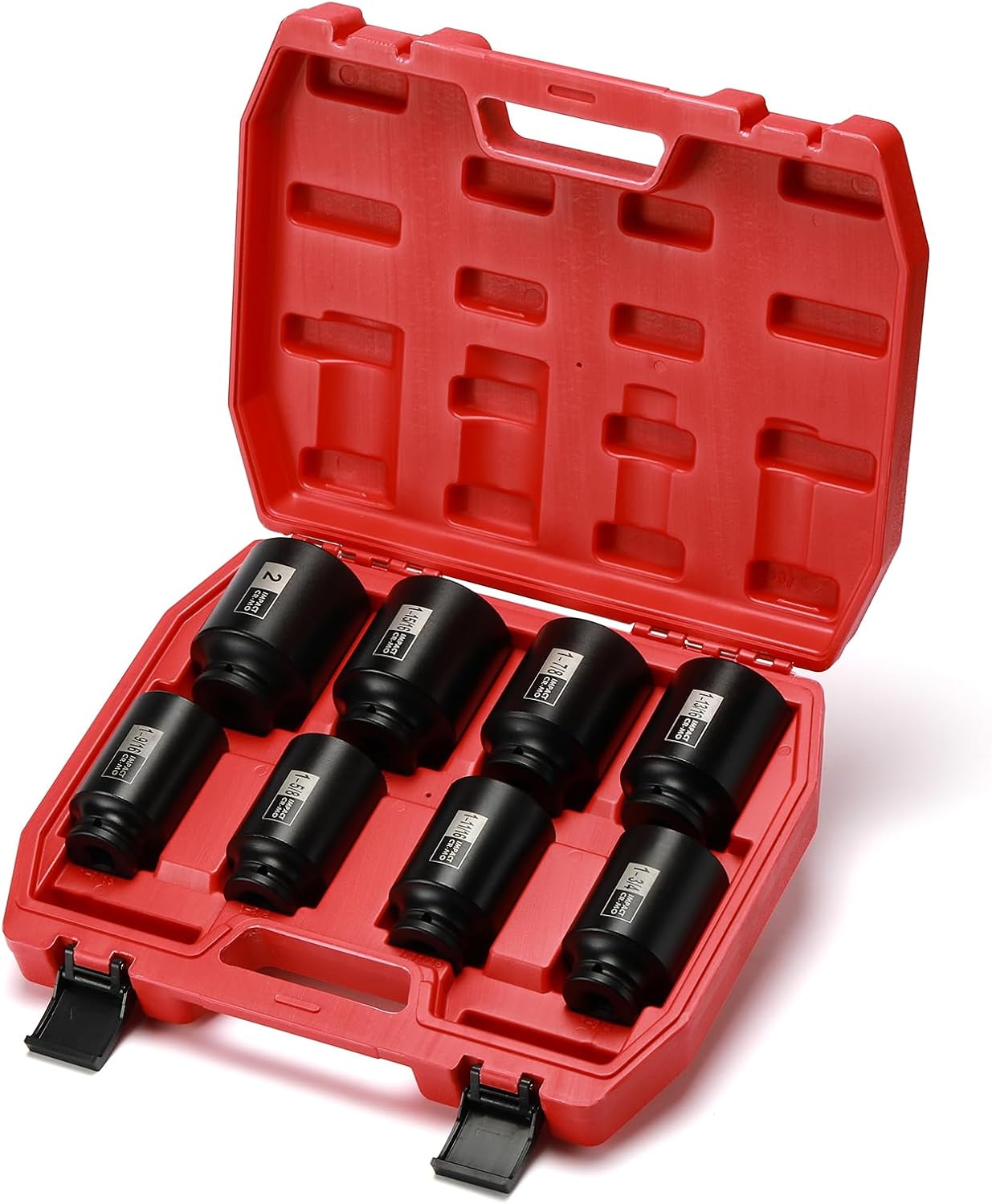 EMENTOL 8PCS 1/2-Inch Drive Spindle Axle Nut Impact Socket Set, CR-MO, 6 Point, SAE, 1/2" Dr. Deep Impact Socket Set, 1-9/16 Inch - 2 Inch