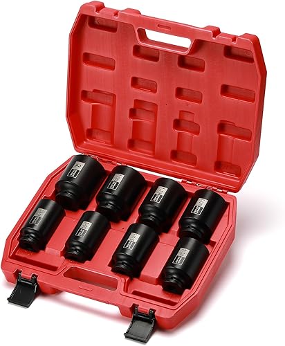 Miniatura 6 de EMENTOL Juego de llaves de impacto de tuerca de eje de transmisión de 12 pulgada, CR-MO, 6 puntos, SAE, juego de llaves de impacto profundo de 12