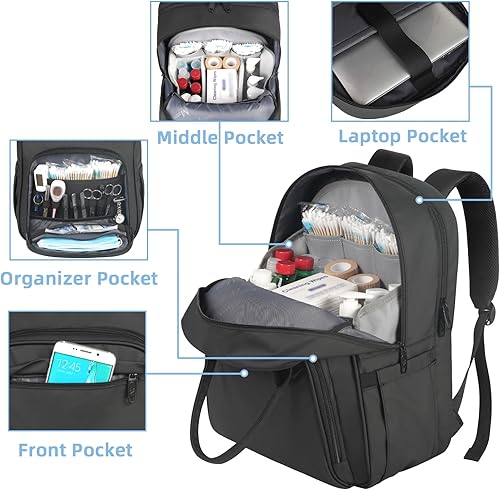 Miniatura 6 de MATEIN Mochila para enfermera, mochila impermeable extra grande de 17 pulgadas para laptop con organizador extraíble, bolsa clínica acolchada