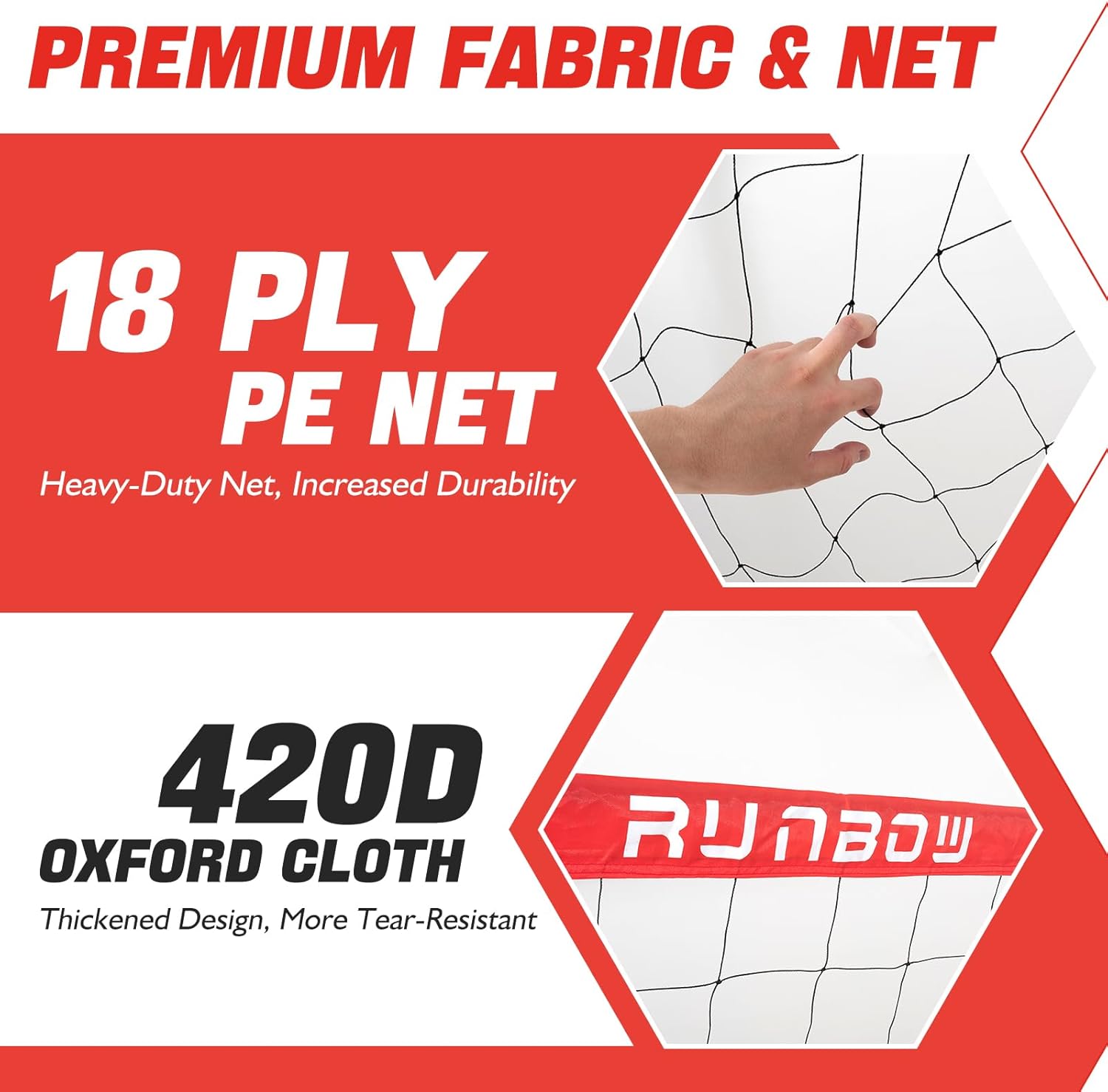 RUNBOW 11x5.5' 9x5' 6x4' FT Kids Soccer Goal with Carry Bag, Portable Folding Soccer Net for Backyard Training, Indoor/Outdoor Use for Youth and Adults