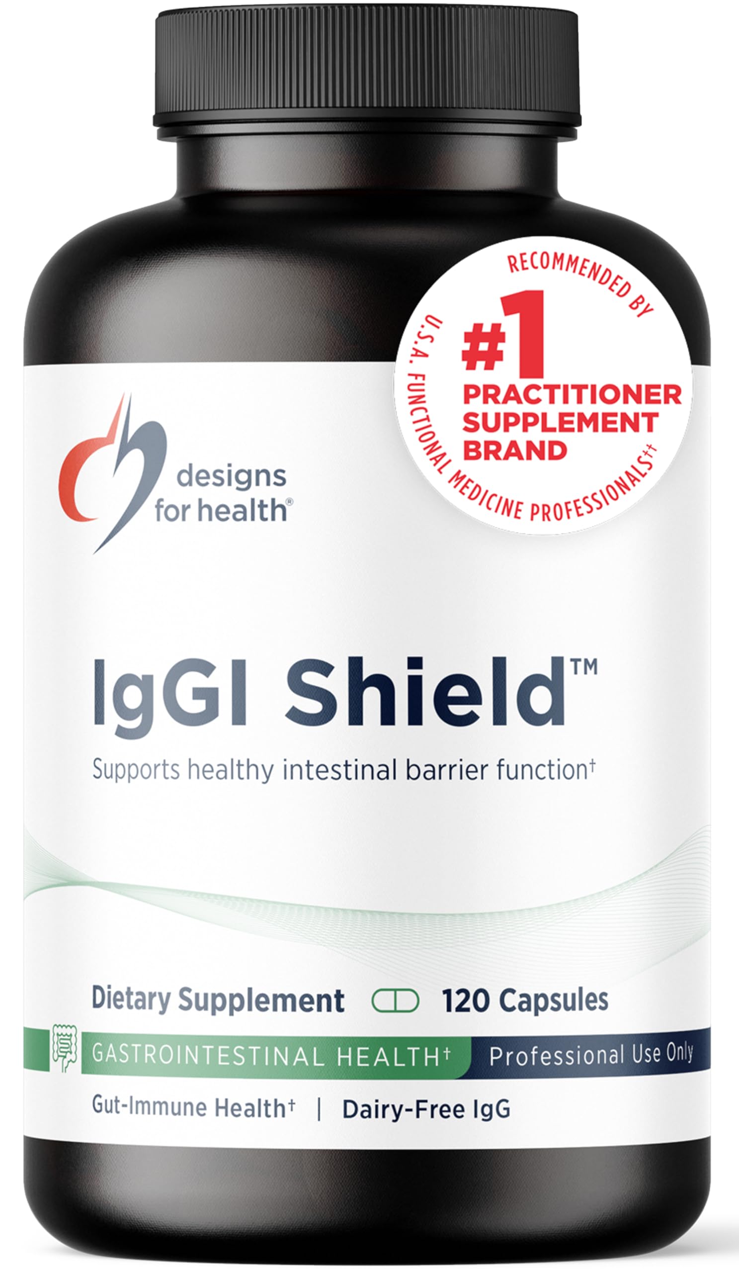 Designs for Health IgGI Shield - Gut Health & Immune Support Powder with Dairy-Free ImmunoLin Immunoglobulin and NAG - Help Bind & Remove Toxins and Fortify the Intestinal Barrier (120 Capsules)