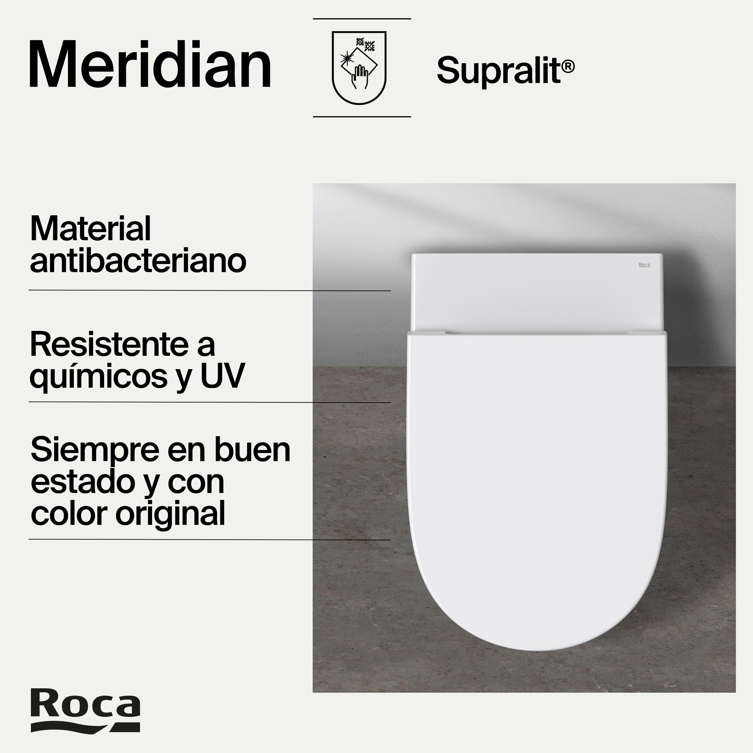 Roca Meridian - Tapa y asiento de Supralit para inodoro compacto con caída amortiguada, tapadera de WC original con ajuste perfecto, recambio de tapa de váter resistente, blanco, A8012AC00B
