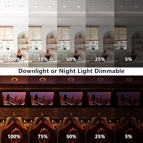 Miniatura 7 de CycevSun Luces LED Empotradas de 4 Pulgadas con Luz Nocturna - Downlight Wafer Ultrafino Sin Lata para Exteriores, Iluminación de Sofito, Regulable