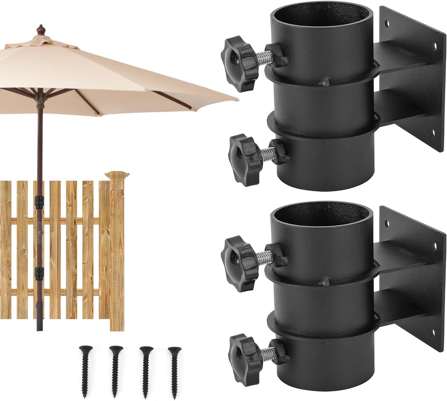 Deck Umbrella Mount, Heavy Duty Patio Umbrella Holder for 1.5-2 Inch Poles, Adjustable Metal Umbrella Stand for Deck Railing, Balcony, Outdoor Courtyard, Fences