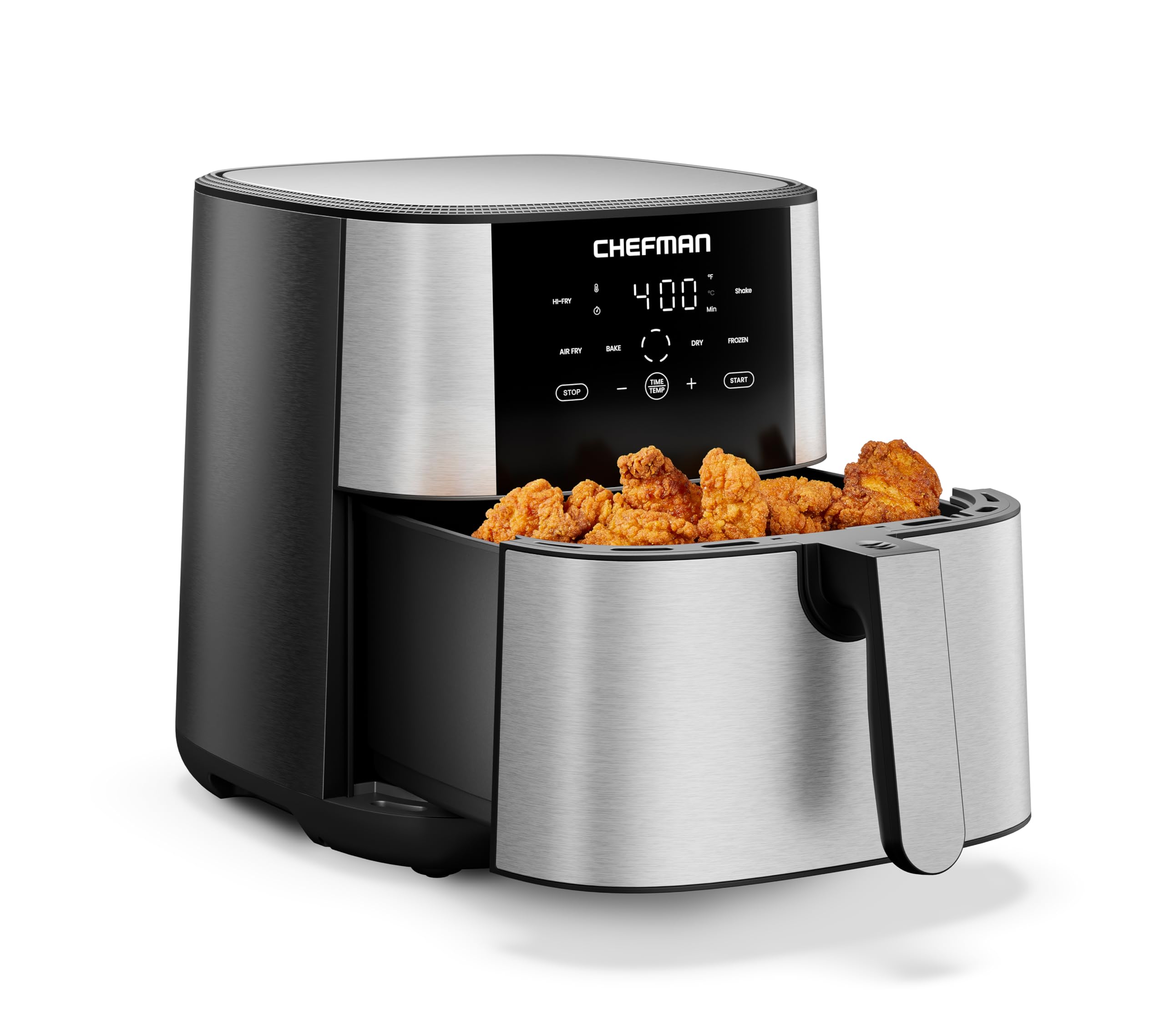 Chefman Air Fryer 8 Qt | TurboFry® 4-in-1 with 450°F Hi-Fry Option for Crispier Results | Air Fry, Bake, Dehydrate, Frozen | XL Nonstick Dishwasher-Safe Basket | Stainless Steel