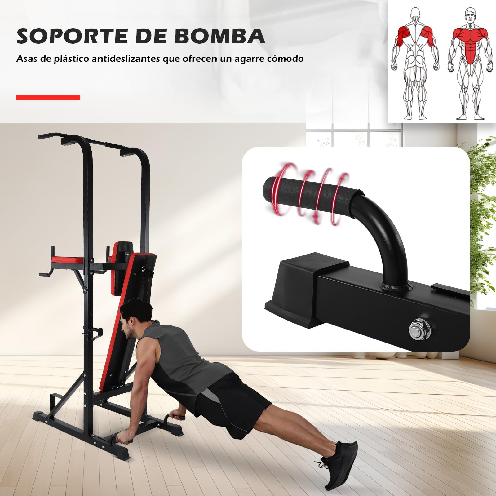 ISE Multiestación de musculación con Torre para levantamiento e inmersión en entrenamiento de fuerza + Banco de musculación plegable con 3 posiciones.Flexiones/dips/dominadas/press de banca