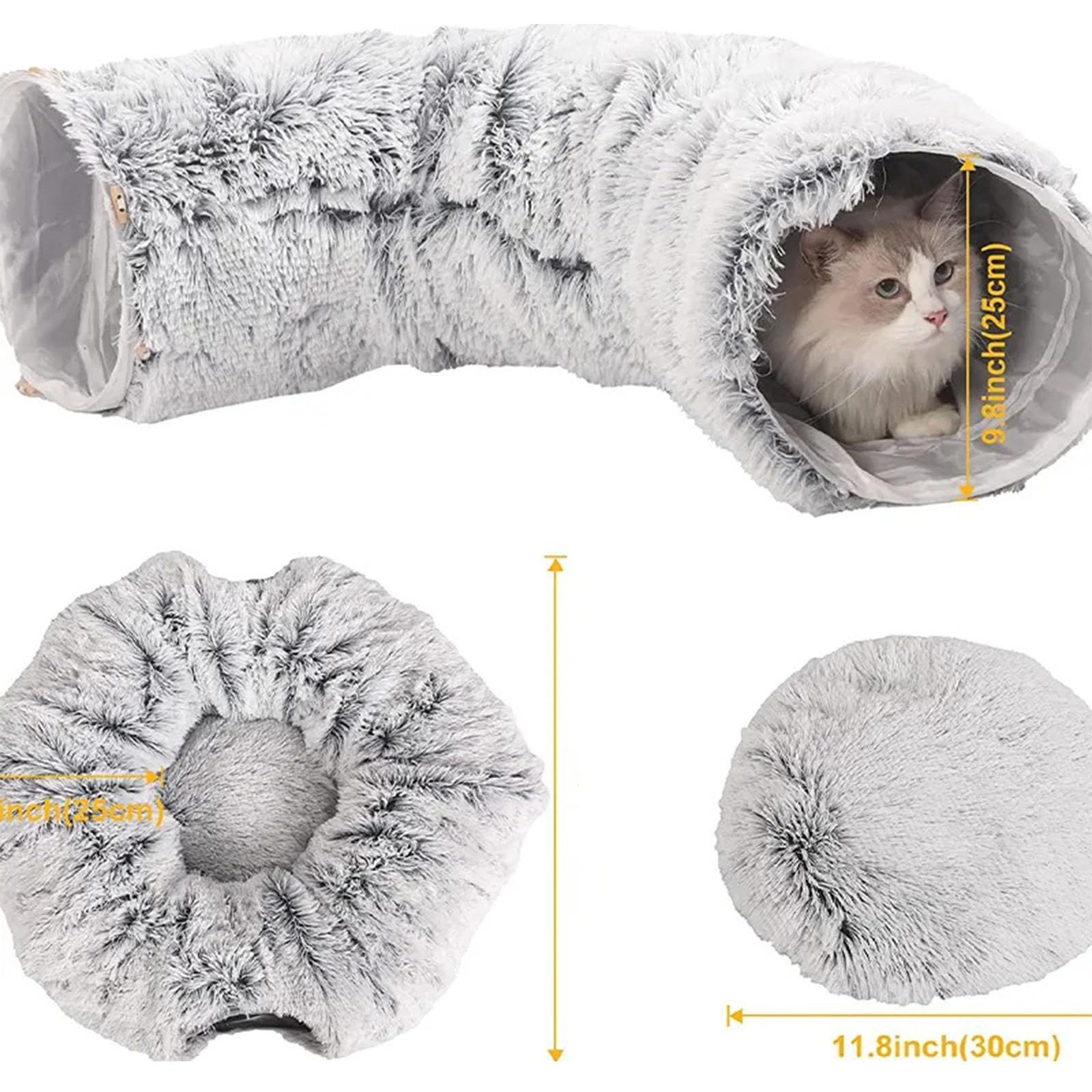 Cat Christmas Tree Tunnel,Cat Tunnel Bed Under Christmas Tree,Fauven Plush Cat Tunnel Bed -2 in 1, Christmas Cat Tree,Suitable for Medium And Small Cats (Gray)
