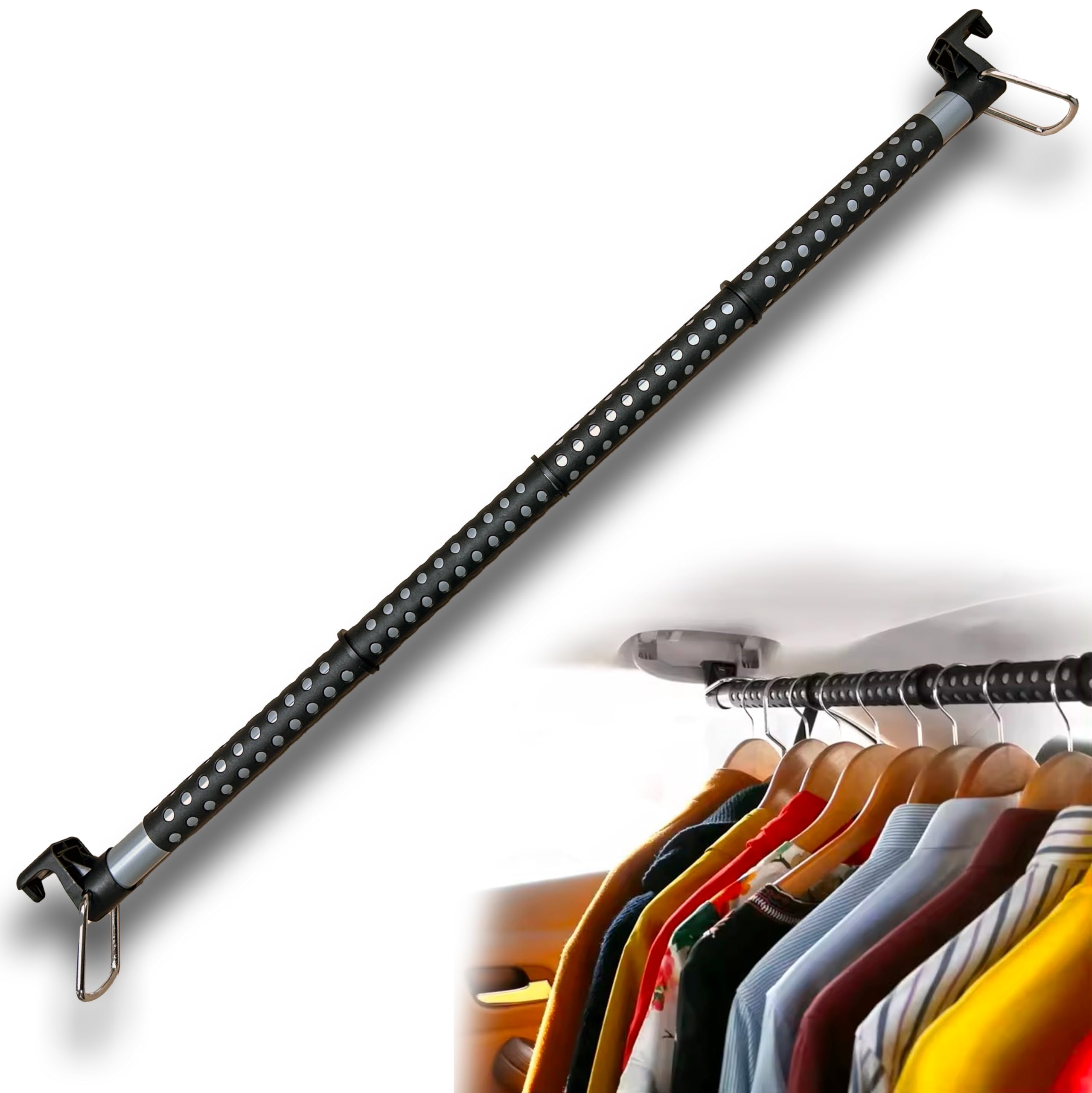 Duscdesp Teleskop Auto Kleiderbügel - Metall Kleiderstange 91-164cm Verstellbar - Bis 60kg Tragkraft Für Auto, SUV, Wohnmobil