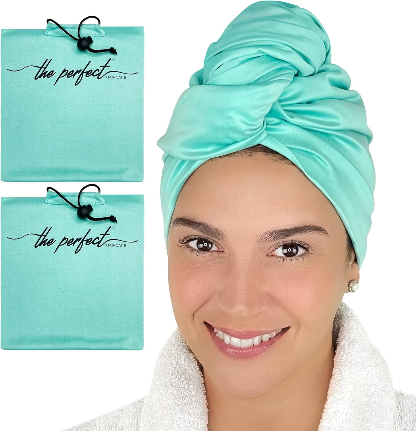 Microfiber Hair Towel Wrap for Women – Large Fast Drying Hair Towel with Patented Clip – Anti-Frizz, Super Absorbent, Silky Smooth Microfiber – Plopping Hair Wrap for Curly & Wavy Hair – 2 Pack