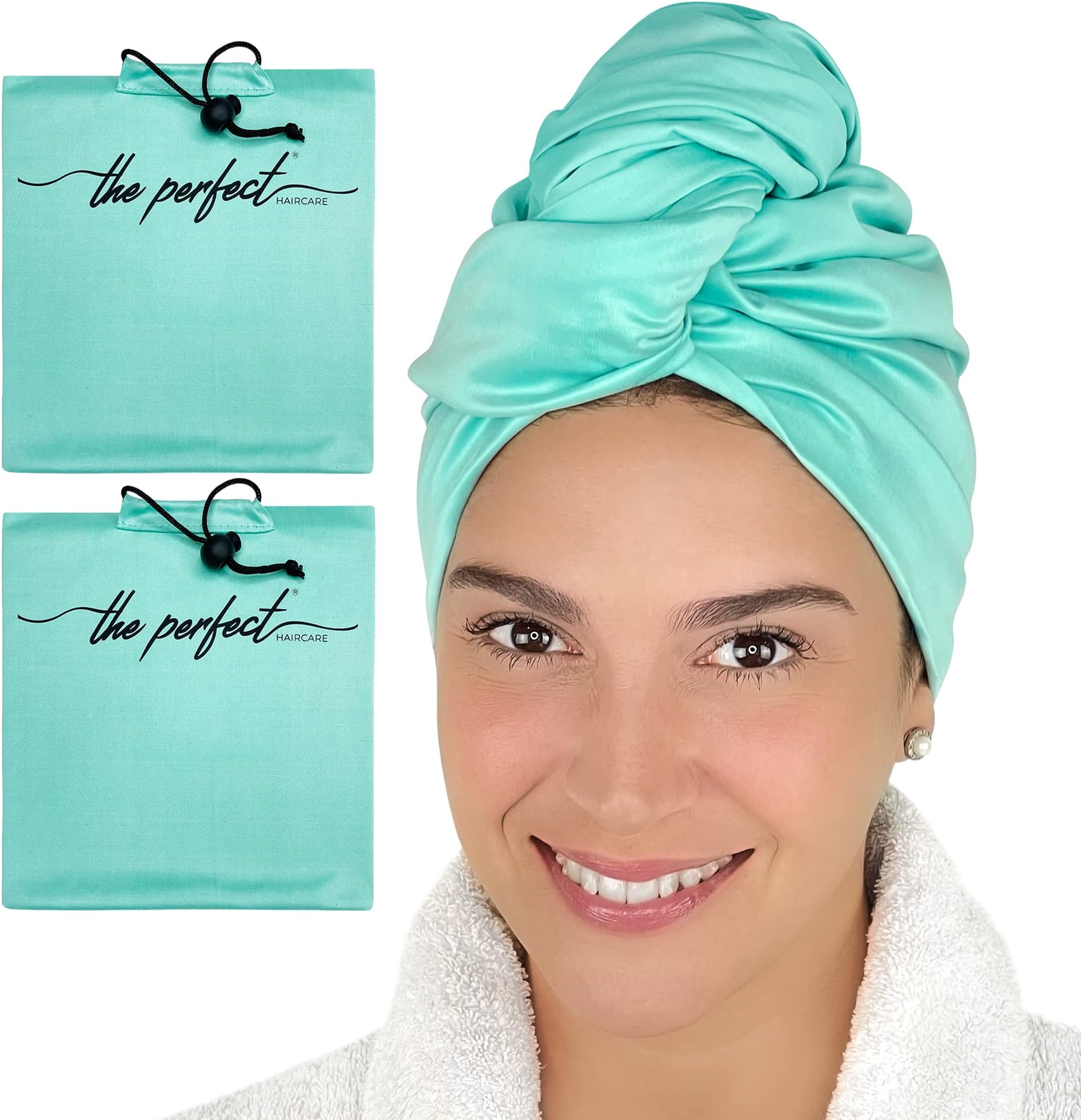 Microfiber Hair Towel Wrap for Women – Large Fast Drying Hair Towel with Patented Clip – Anti-Frizz, Super Absorbent, Silky Smooth Microfiber – Plopping Hair Wrap for Curly & Wavy Hair – 2 Pack