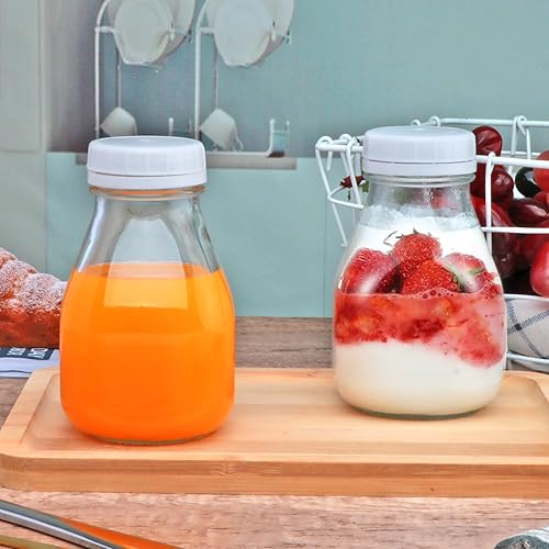 Miniatura 4 de Accguan Botellas de vidrio reutilizables con tapas, 11 onzas, adecuadas para leche, jugo, bebidas, fiestas, bodas, suministros de ducha y regalos
