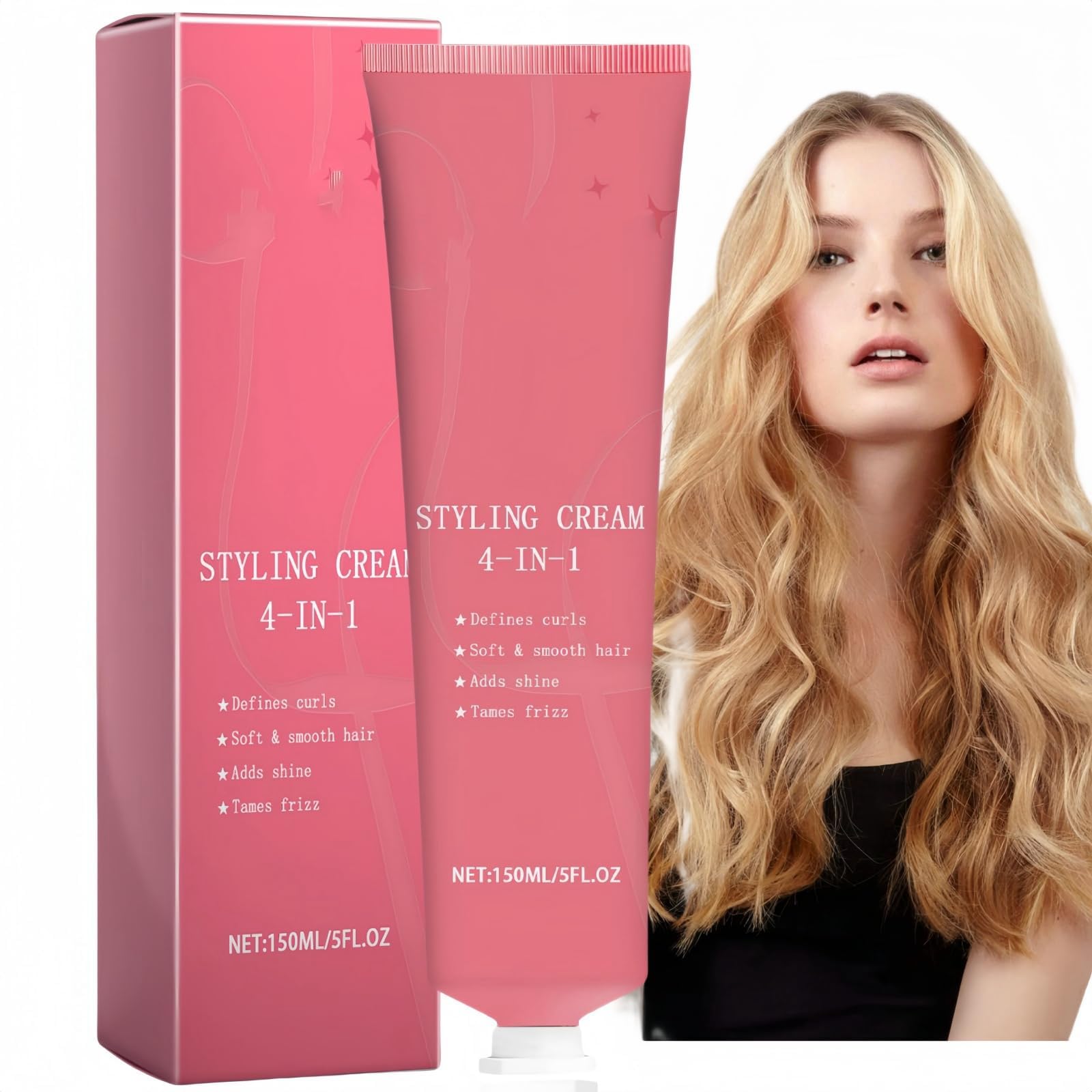 4-In-1 Hair Styling Cream, for Anti Frizz, Hair Styling Shaping Cream, Curl Defining Cream for Soft & Smooth Flyaways Taming Frizz Hair, Long-Lasting Moisturiser Protects, Natural Styling Hair Cream