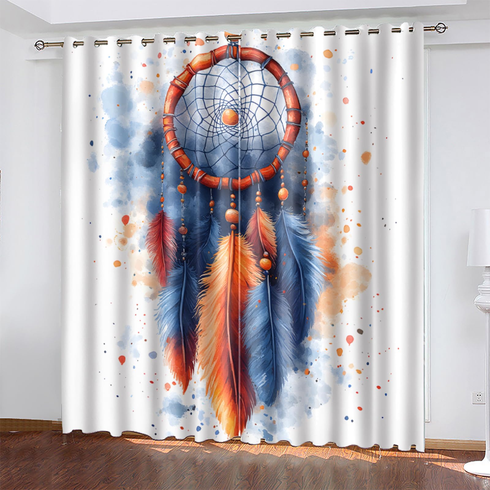 Blackout Eyelet Curtains Orange Blue Graffiti Thermal Blackout Curtains for Bedroom Living Room Black Out Curtain Reduce Noise Eyelet Curtins Durable Polyester Thick Window Curtain 2x75x166cm