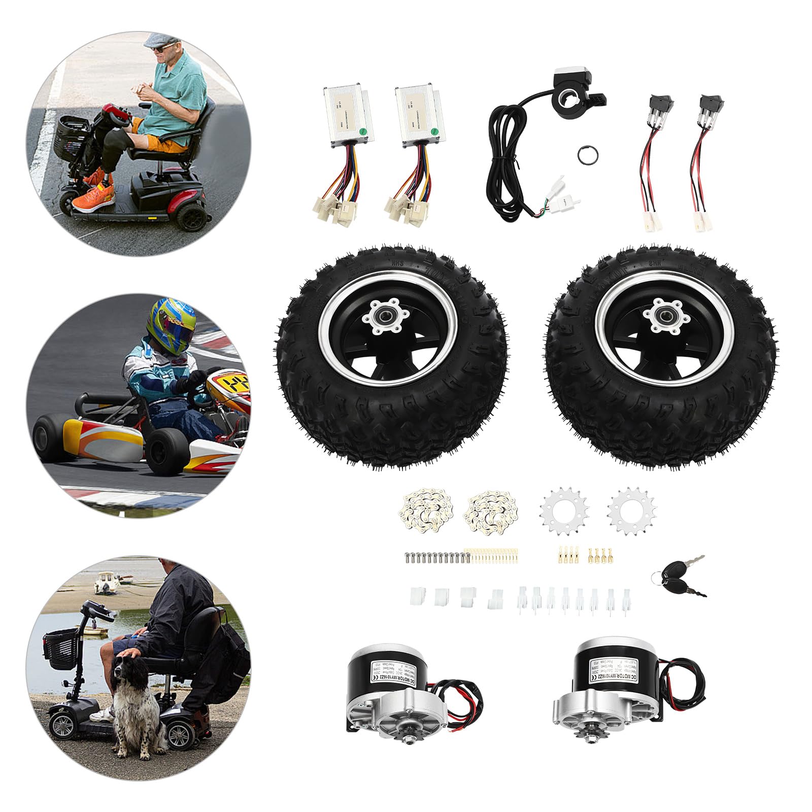 Motor Drive Air Wheel Kit de conversión, DSYOGX 24 V 250 W, motor de engranaje de doble rueda para pequeños karts, sillas de ruedas eléctricas y scooters de movilidad para personas mayores