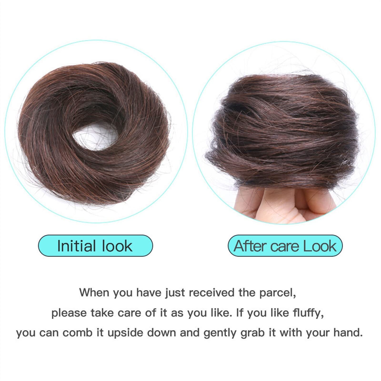 moño desordenado pieza de pelo 1 unidad de postizos de moño con banda de goma elástica for mujeres, moño de cabello humano, moño desordenado, pieza de cabello, moño de donut, cabello Remy brasileño Ha