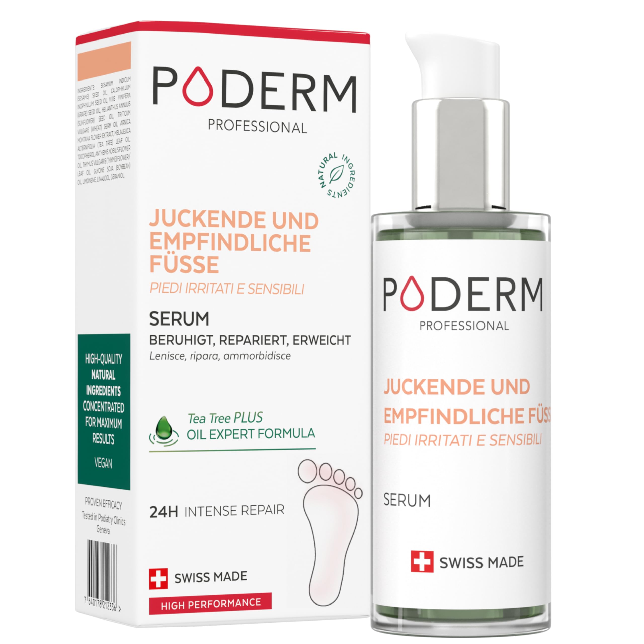 PODERM - HAUTRISSE UND HORNHAUT - Repariert und beruhigt Risse/Nährt und erweicht Hornhaut - INTENSIVE NACHTPFLEGE 8H - 100% natürliche Inhaltsstoffe - Fußpflege - Swiss Made