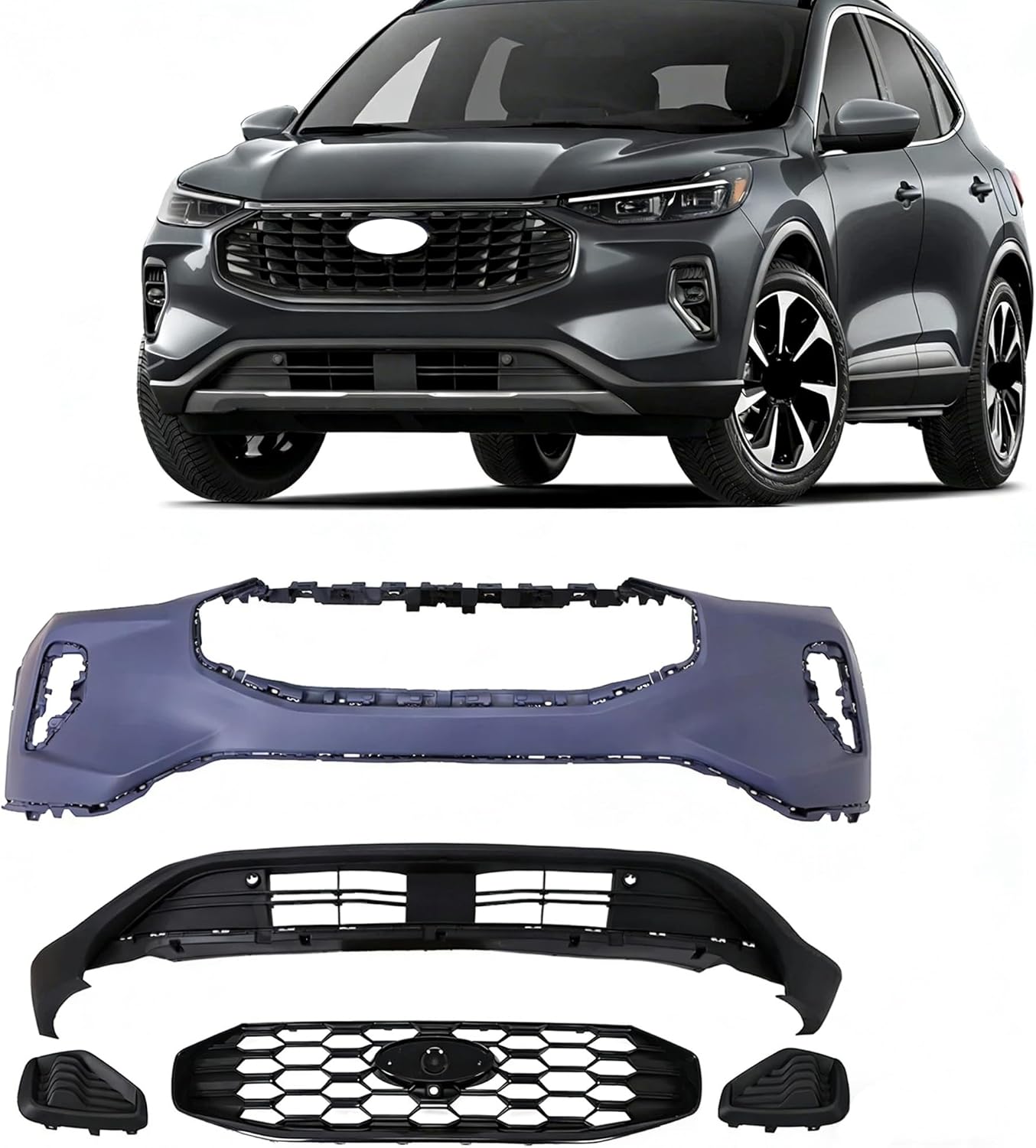 Front Bumper Cover Kit Assembly Fits For 2023 2024 Ford Escape Replacement
