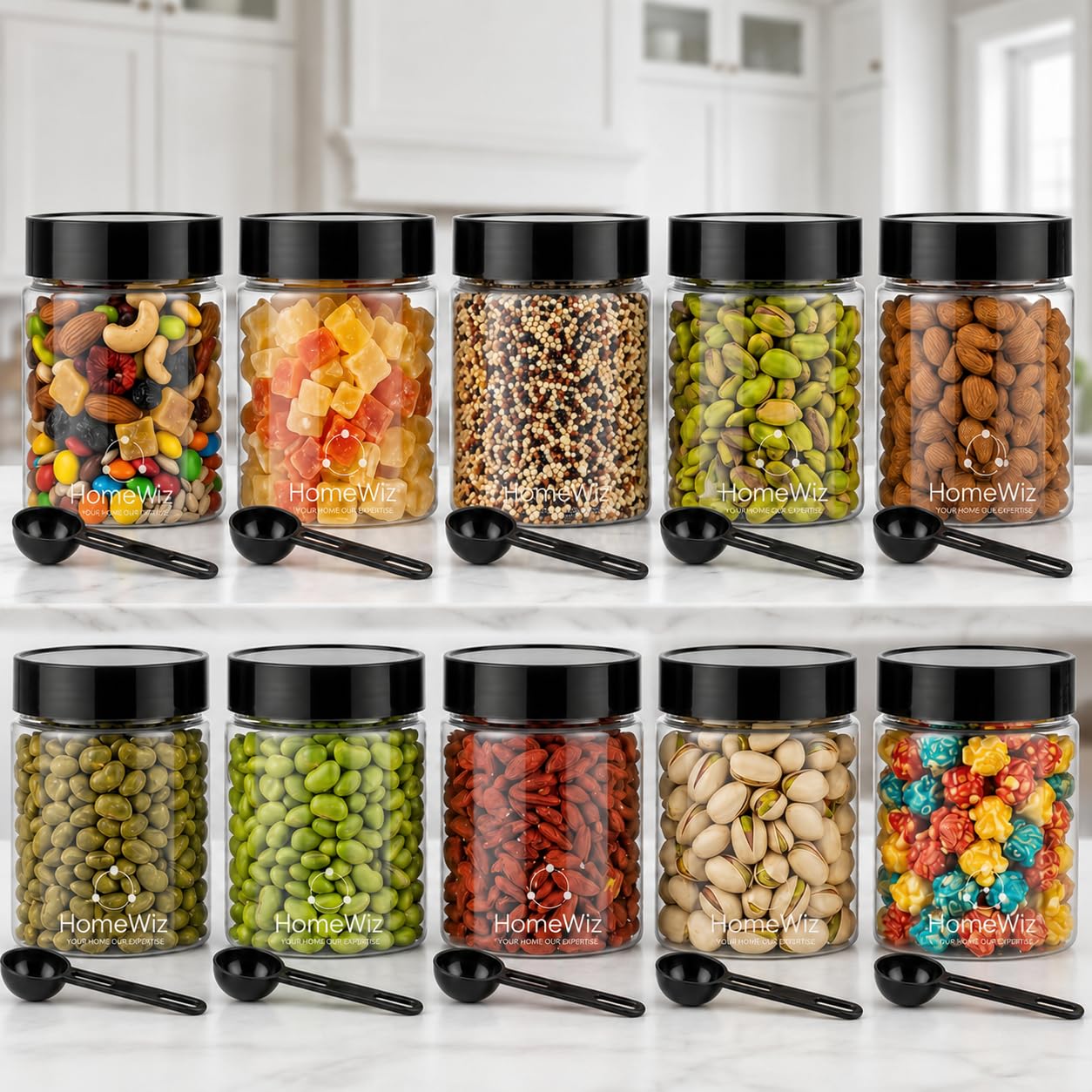 HomeWiz Airtight Kitchen Storage Box 250ml Pack of 10 | Food Grade BPA-Free Kitchen Jars | Storage & Containers Set | Masala Container Set | Unbreakable Plastic Container Set | For Spices & Pulses