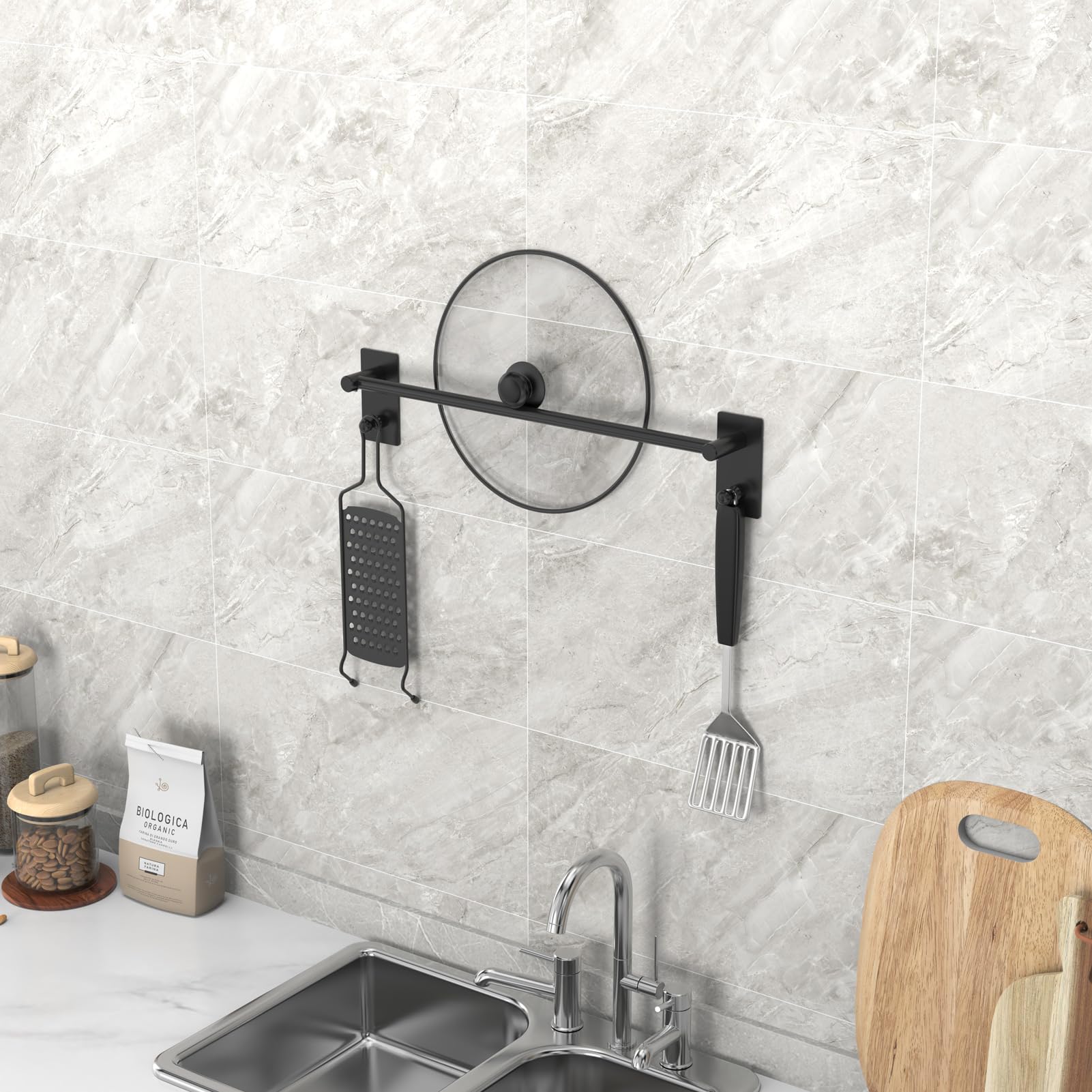 Portasciugamani Adesivo KES 30 Cm - Acciaio Inox Nero, Senza Foratura - Foto 4