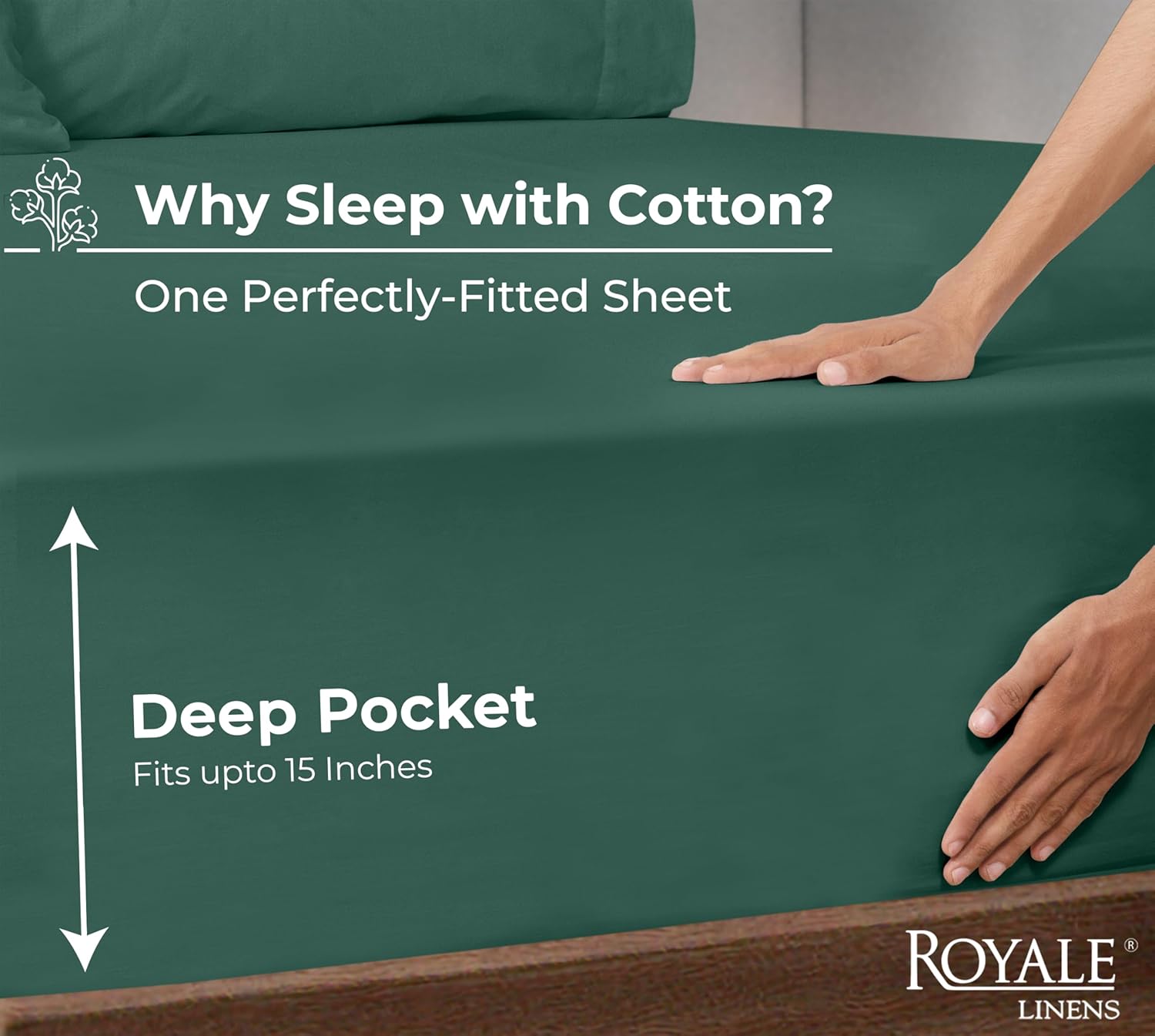 royale linens 100% organic cotton fitted sheet - percale weave - super soft deep pocket bottom sheets - elastic sheet twin xl size - twin xl fitted sheets only - (39"x80"+15", hunter green) hunter green twin xl