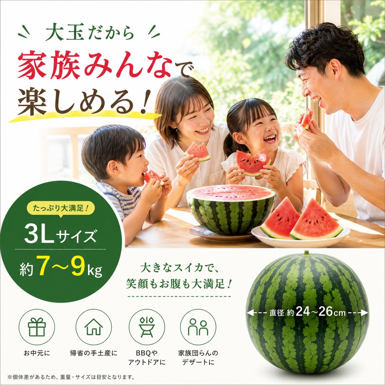 Amazon.co.jp: 倉吉スイカ 鳥取県産 大玉 3L 7~9kg 秀品 すいか